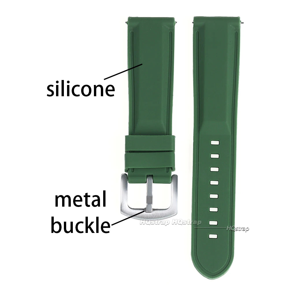 Silicone Waterproof Quick Release Watchband 18-24mm Black Green Rubber Strap for Seiko