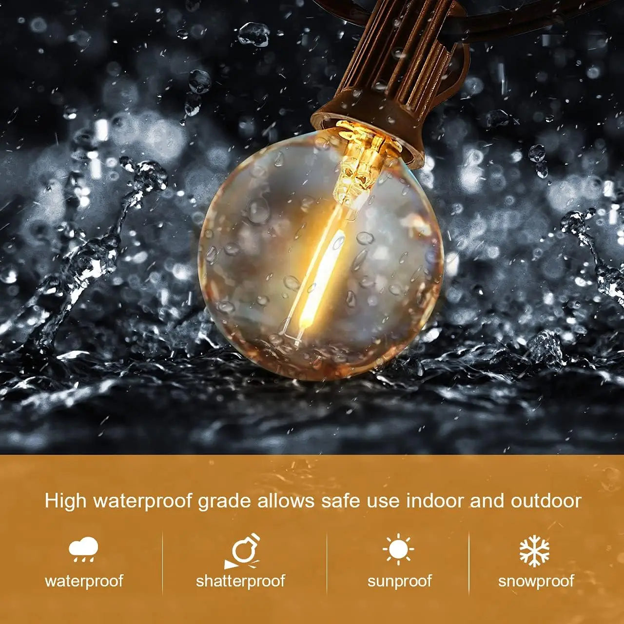 G40 LED Solar String Lights with Remote, 8 Modes, USB Charge, Waterproof for Outdoor Balcony Wedding