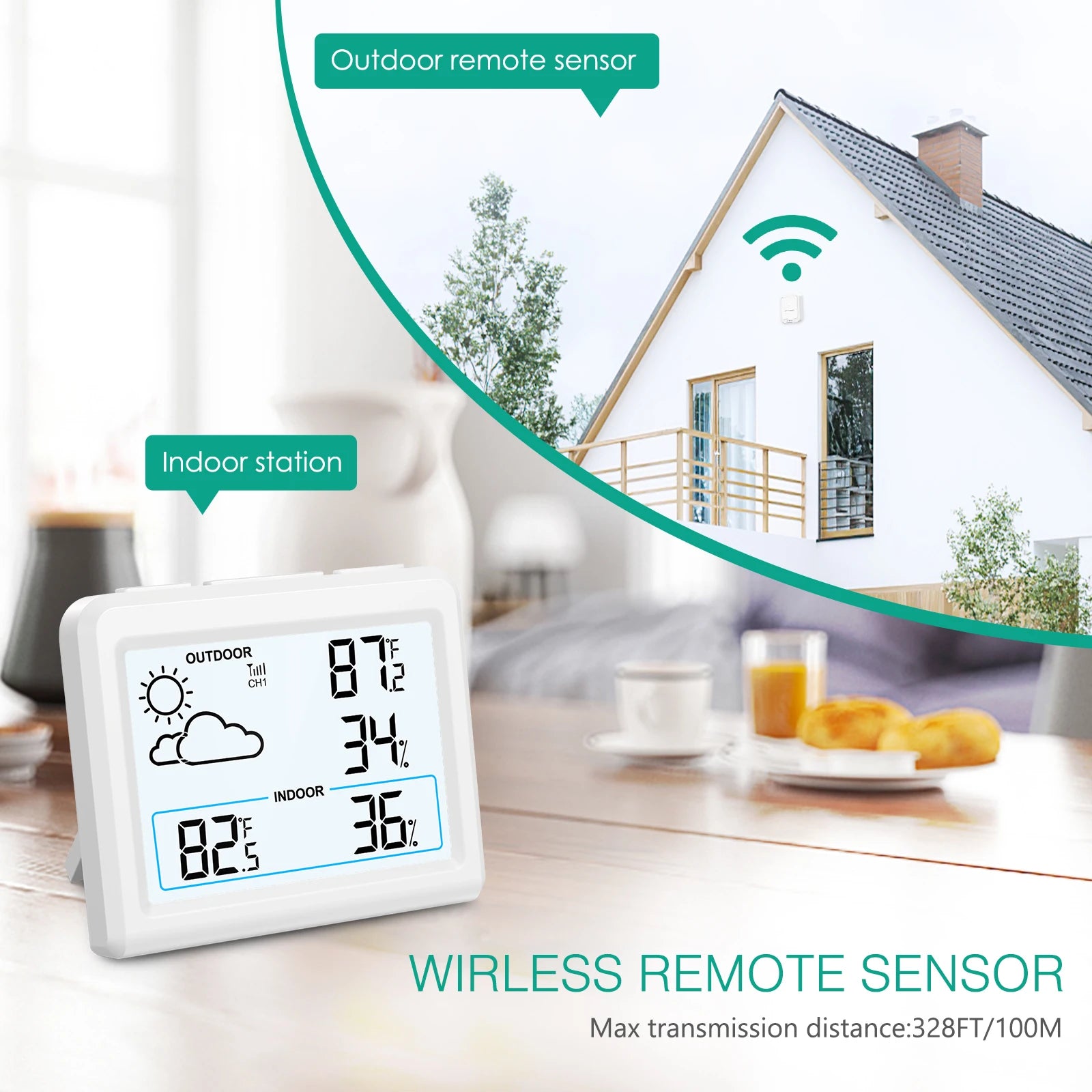 ORIA Wireless Indoor Outdoor Digital Temperature and Humidity Monitor