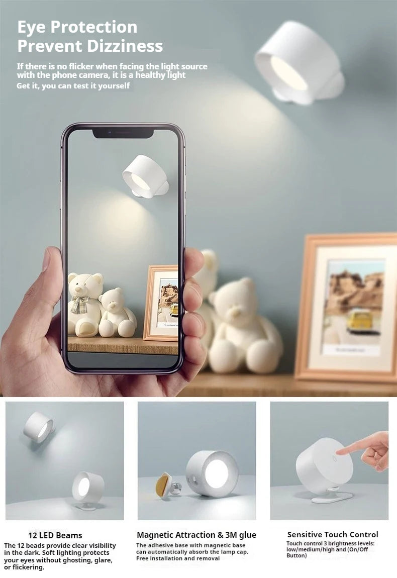 CowLost | product_id-magnetic-rechargeable-round-led-wall-light-with-360-rotation-touch-remote-control |9