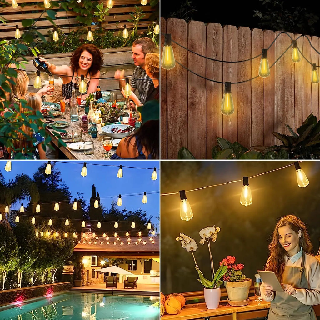 Solar String Lights 12M/9.5M Outdoor with Remote, IP65 Shatterproof ST38 LED Bulbs, 8 Modes for Garden Party