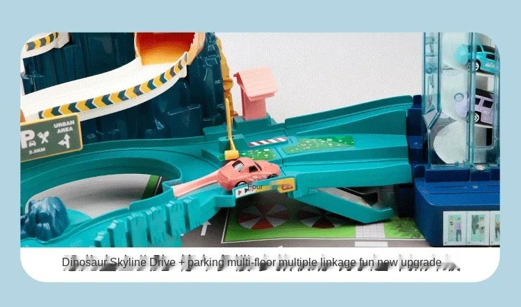 Dinosaur Electric Rail Car Racing Toy Interactive Mechanical Parking Lot for Children