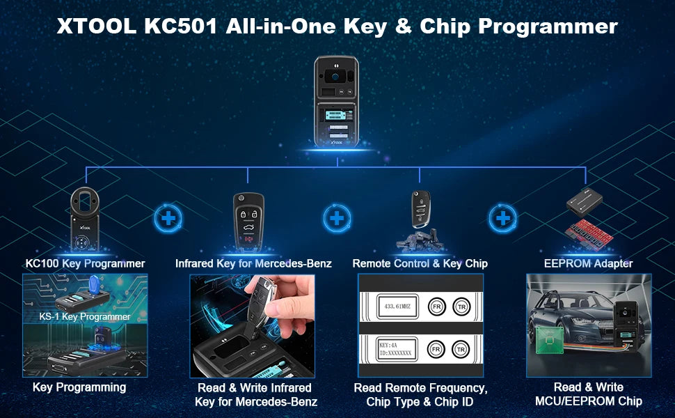 CowLost | xtool-kc501-professional-car-key-programming-obd2-sacnner-chip-programmer-ecu-reader-for-benz-infrared-key-works-with-x100-pad3 |7