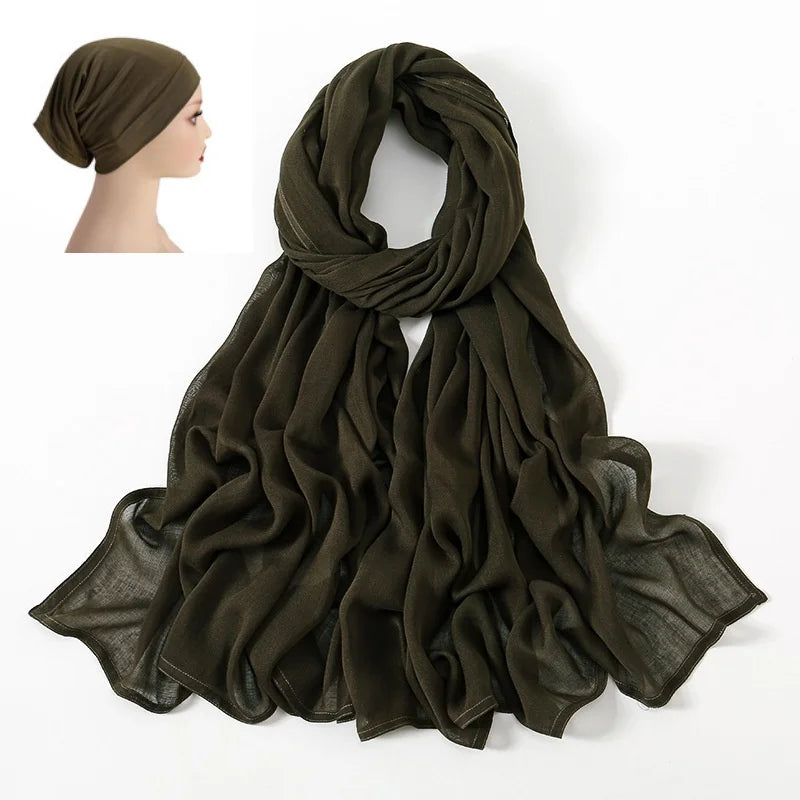CowLost | 2pcs-set-hijab-matching-color-jersey-cap-lady-plain-viscose |19