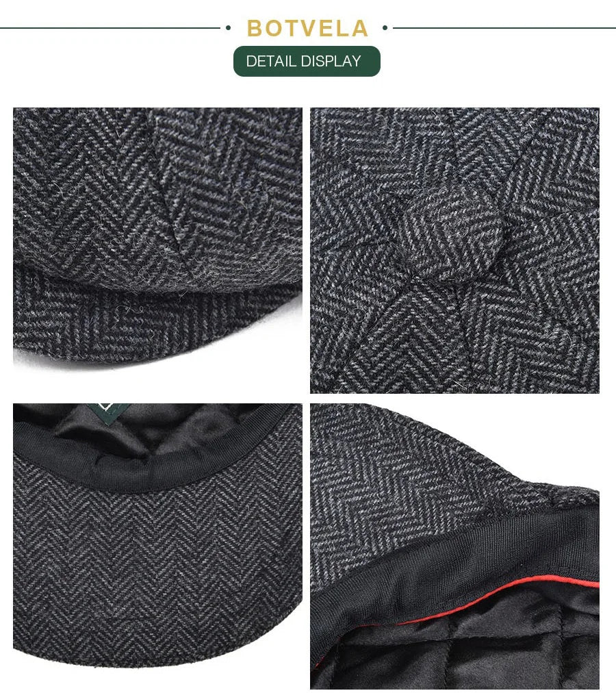 CowLost | botvela-wool-tweed-newsboy-cap-herringbone |13