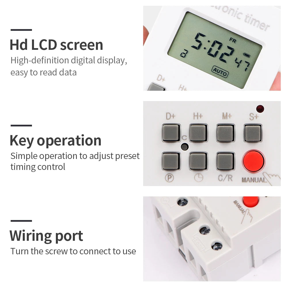 Digital 7-Day Programmable Timer Relay 220V 25/30A with Power Outage Memory