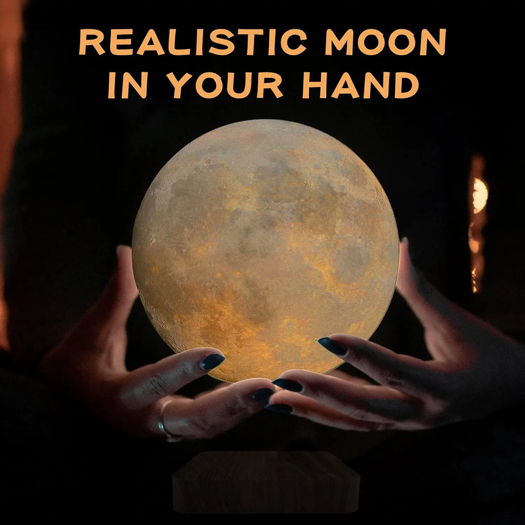 Levitating Moon Magnetic Floating 3D LED Night Light with Wooden Base, 3 Color Temperatures