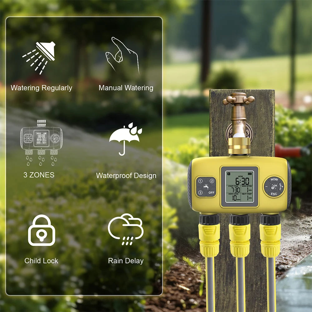 Intelligent Automatic Garden Water Timer 1/2/3-Outlet Irrigation Controller for Lawn and Greenhouse