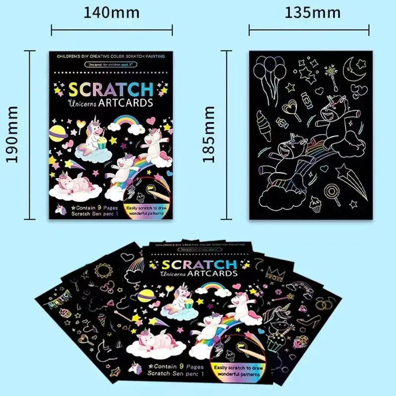 CowLost | product_id-9pcs-magic-rainbow-scratch-art-painting-kit-cartoon-animal-diy-educational-toy |6