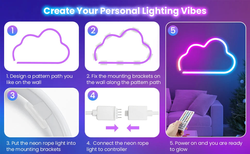 10M/5M 12V Neon RGB WIFI LED Strip Lights 108 LEDs/m Waterproof with Music Sync, Remote & App for Bedroom