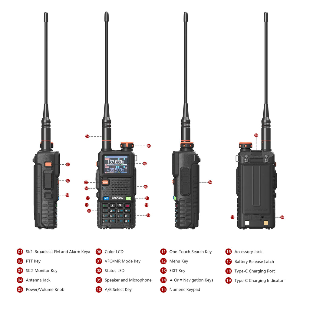CowLost | intercom-accessories-baofeng-uv-5rh-pro-gps-walkie-talkie-10w-640-channels-type-c-charging-noaa-weather-2-4pcs |10