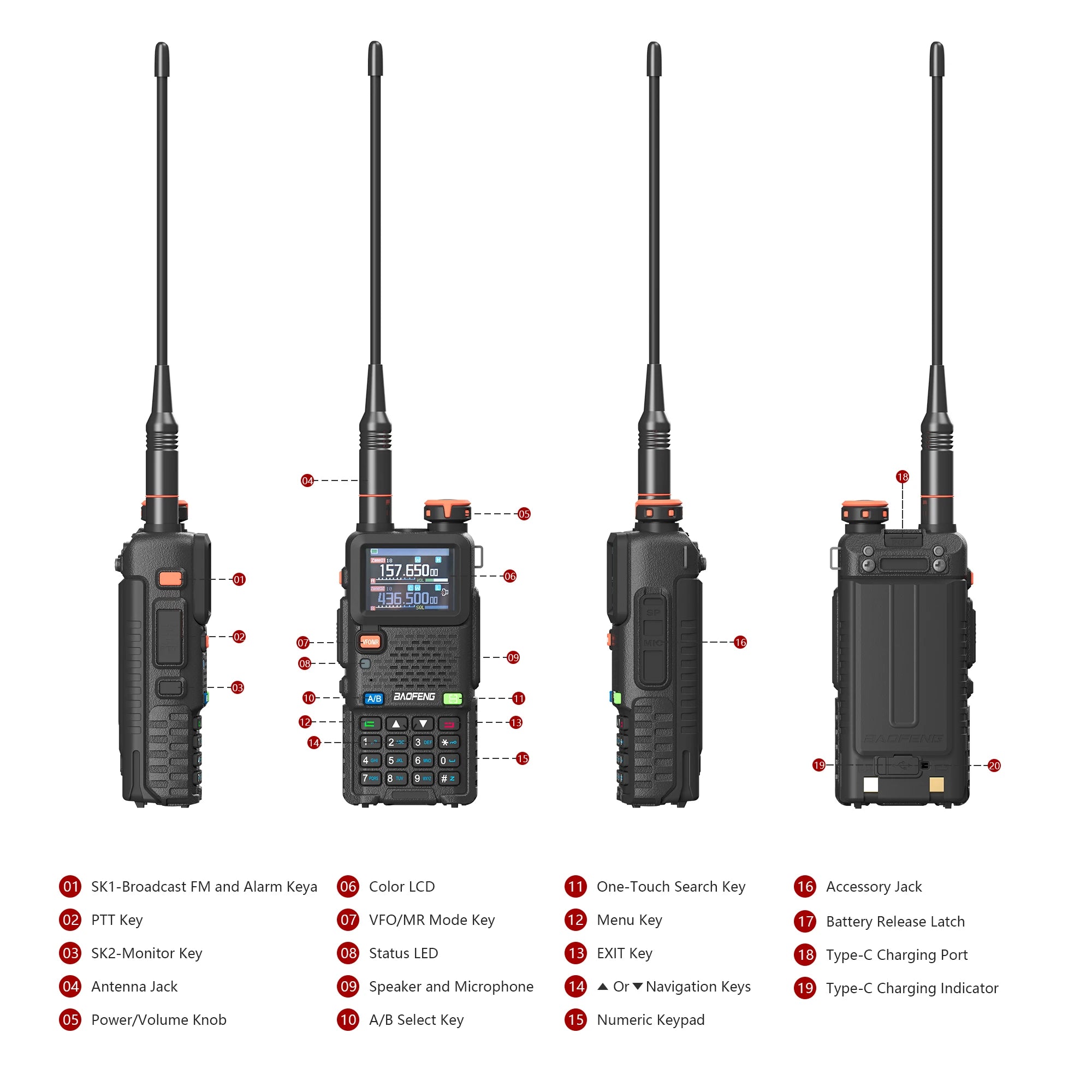 CowLost | intercom-accessories-baofeng-uv-5rh-pro-gps-walkie-talkie-10w-640-channels-type-c-charging-noaa-weather-2-4pcs |10