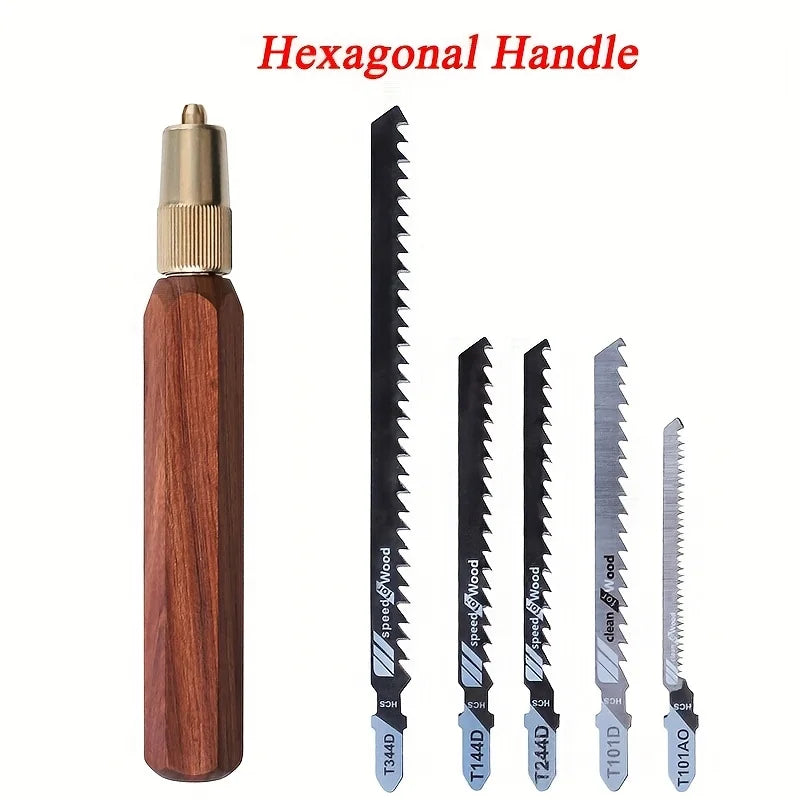 CowLost | 1-set-mini-detachable-hand-saw-round-hexagonal-wooden-handle-high-carbon-steel-handheld-saw-with-5-saw-blades-for-woodworking |8