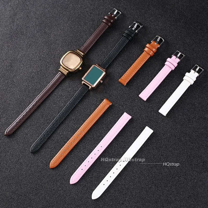 Ultra-Thin Leather Watch Strap for Women 10-22mm Brown White Black