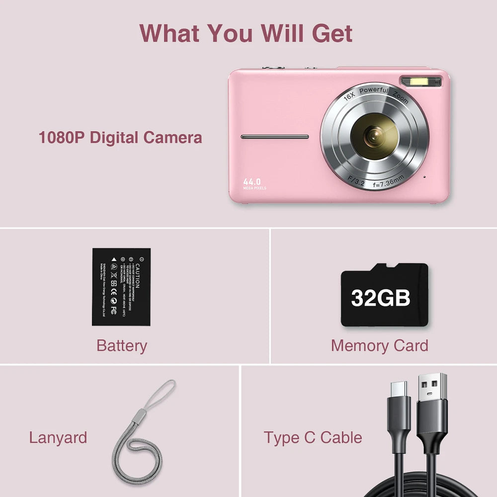 CowLost | 44mp-digital-camera-fhd-1080p-digital-camera-for-kids-with-32gb-sd-card |10