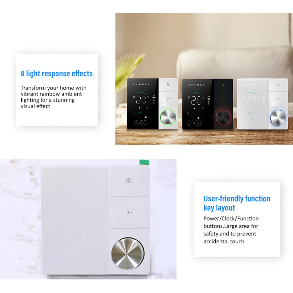 Smart WiFi Thermostat with Knob for AC, Fan Coil, and Temperature Control