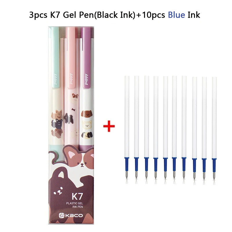 CowLost | product_id-kaco-cute-happy-puppy-gel-pen-set-3pcs-k7-push-0-5mm-black-ink-quick-drying-gel-ink-pen-papeleria-for-girls |9