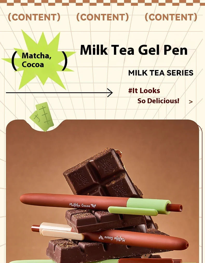 CowLost | product_id-4pcs-milk-tea-gel-pens-set-assorted-retractable-0-5mm-rollerball-for-fast-dry-note-taking-exams |6