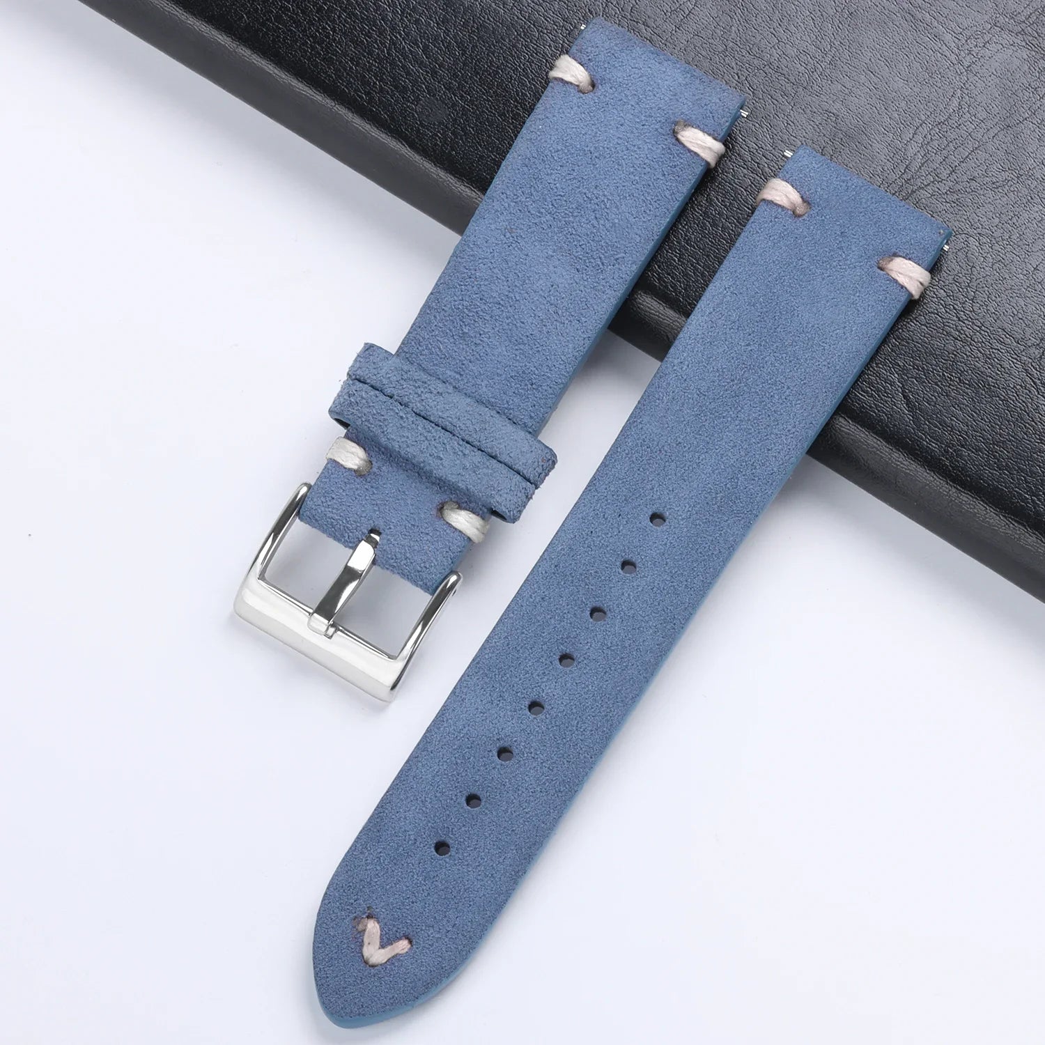 CowLost | product_id-hqstrap-grey-vintage-suede-leather-watch-strap-18-22mm-handmade-stitching-universal-replacement |26