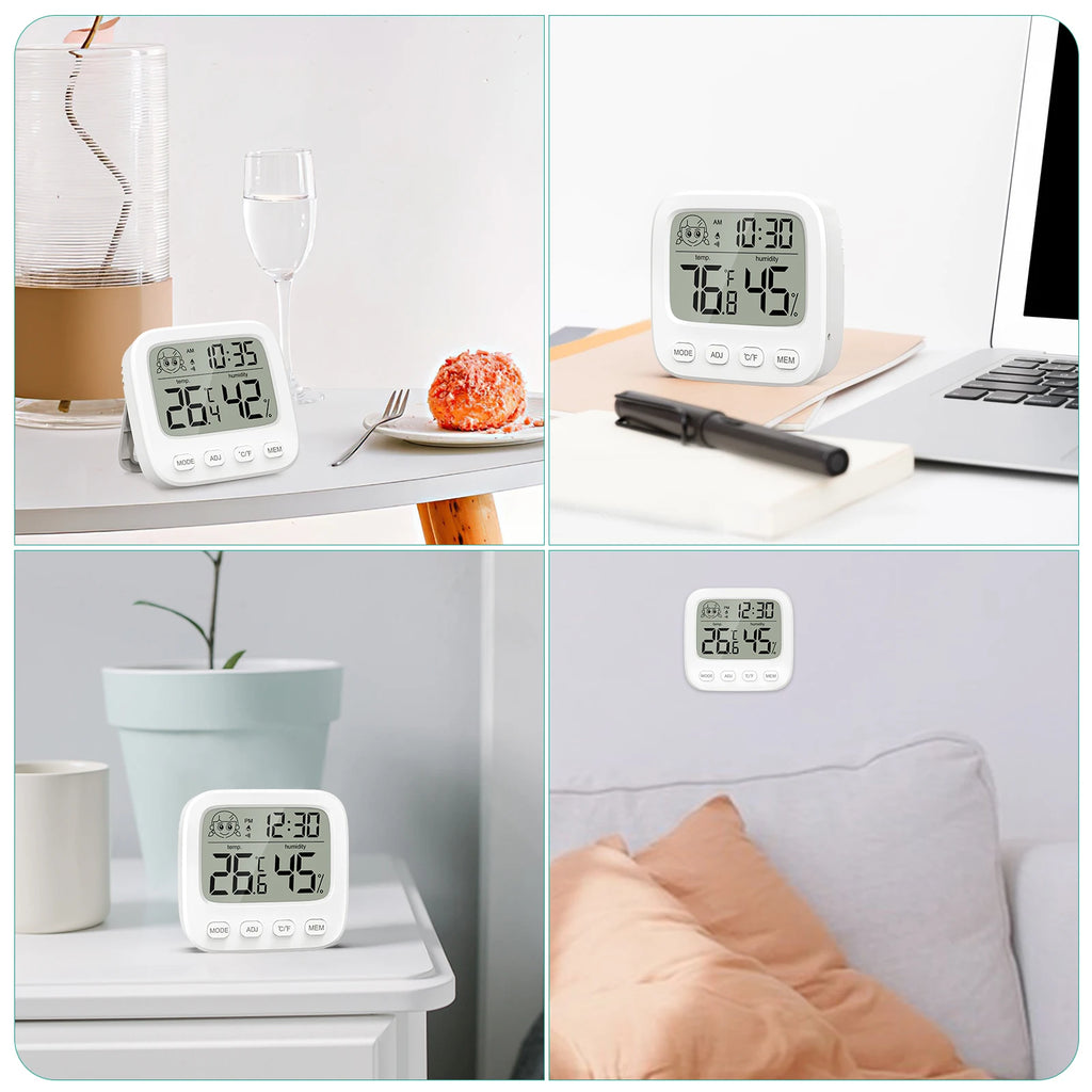 Digital Indoor Hygrometer Thermometer with Backlight Clock and Humidity Gauge for Home Office Travel