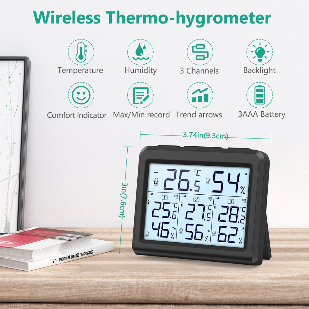 ORIA Wireless Indoor Digital Thermometer Hygrometer with 3 Sensors for Home and Office