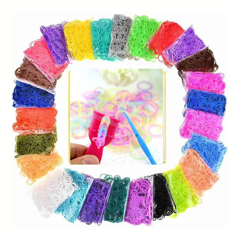 CowLost | bracelets-product_id-600pcs-color-rubber-loom-hair-ties-bands-bracelets-diy-craft-accessories-kit |3