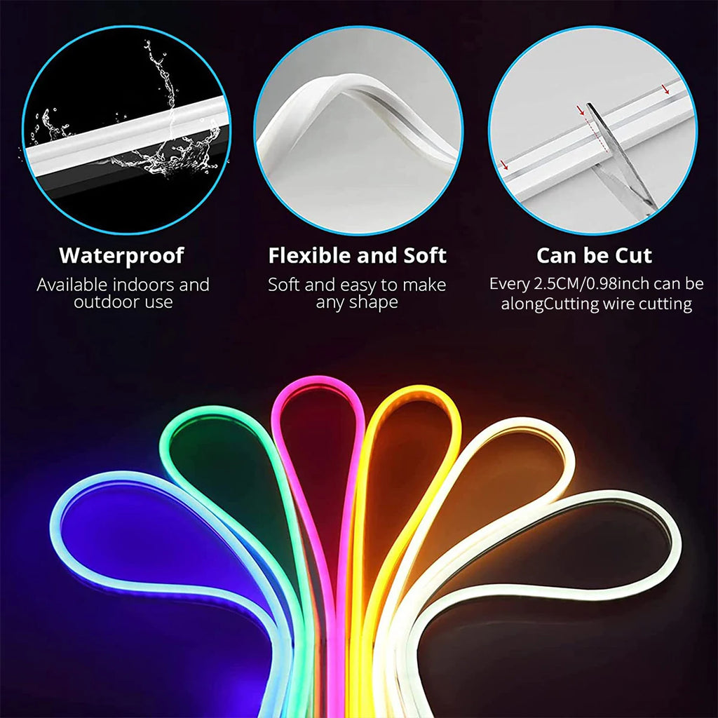10M/5M Neon RGB 12V Waterproof LED Strip Lights with WiFi, Music Sync, Remote & App for Bedroom