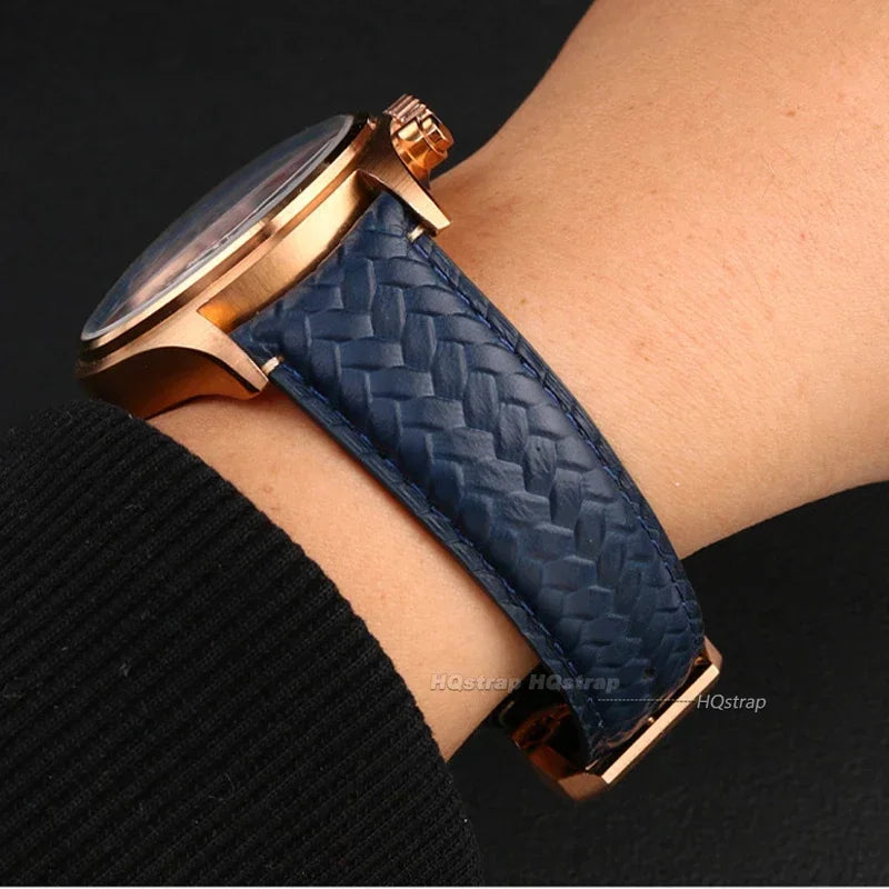 CowLost | 20mm-22mm-curved-end-woven-leather-wristband-for-iwc-pilot-genuine-cowhide-watchband-for-omega-high-quality-flat-end-bracelet |3