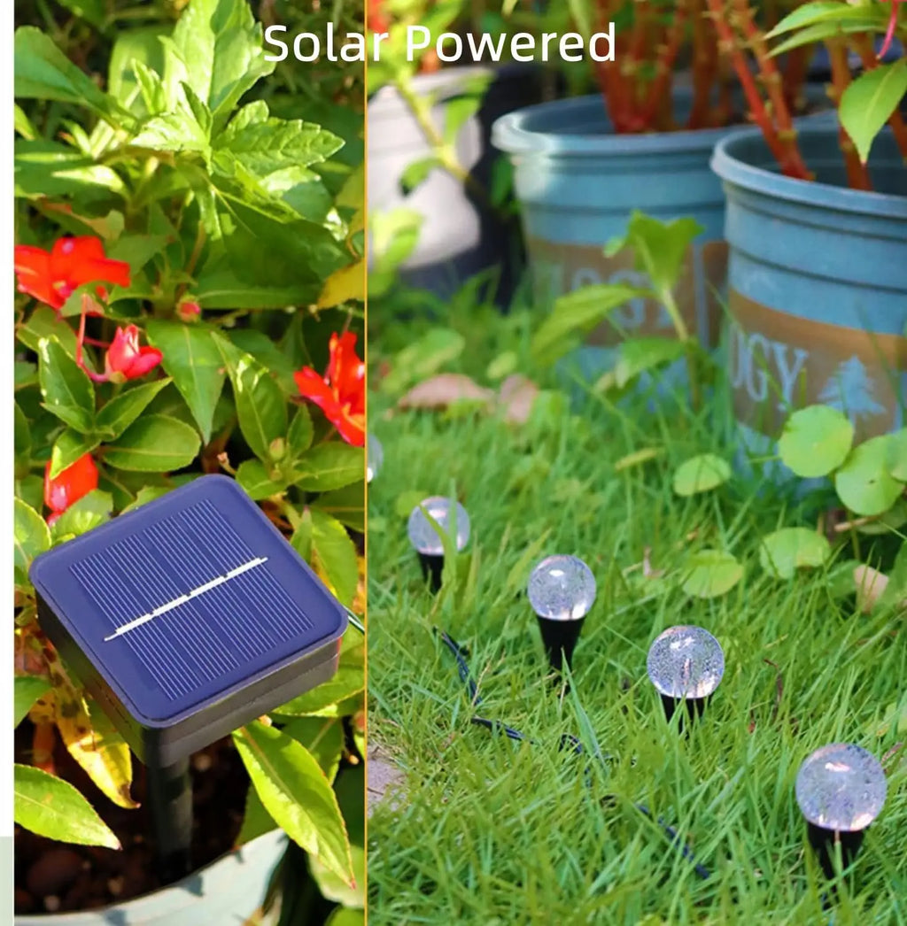 Solar Outdoor Fairy Lights Warm White LED Globe with 8 Modes Waterproof Stake Lamp for Yard Pathway