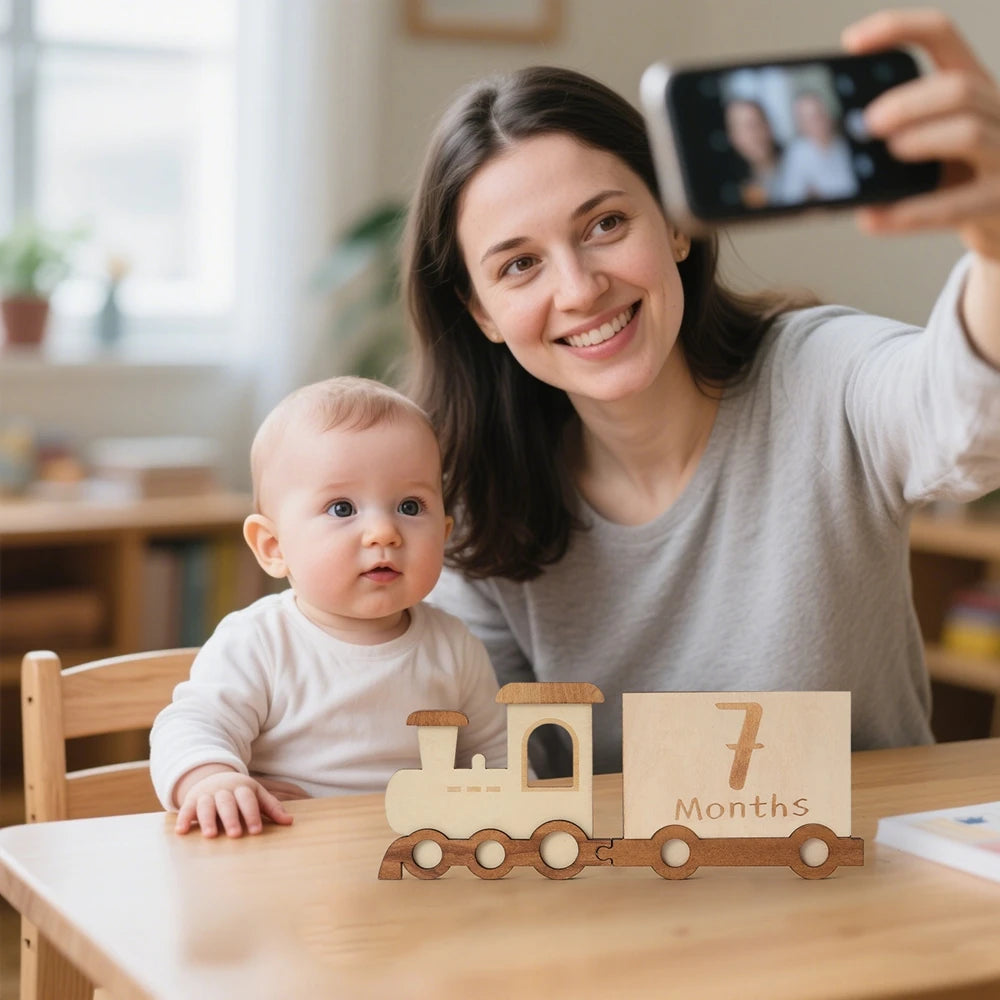 CowLost | baby-transport-accessories-wooden-baby-growth-milestone-cards-1-12-months-with-train-box-photo-props |6
