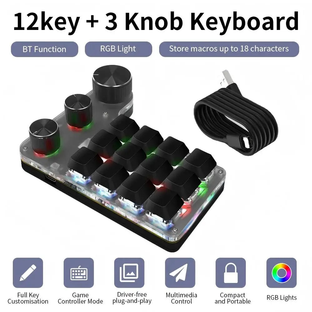 CowLost | product_id-bluetooth-mini-mechanical-macro-keyboard-12-keys-3-knobs-rgb-hot-swap-macropad |1