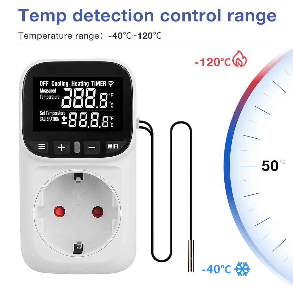 JUANJUAN Tuya Smart WiFi Digital Temperature Controller Socket AC110-240V Thermostat Outlet Heating Cooling Regulator
