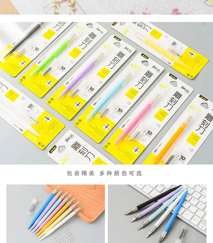 CowLost | product_id-junesix-801-carving-knife-with-10-blades-9-colors-diy-engrave-pen-art-supplies |10