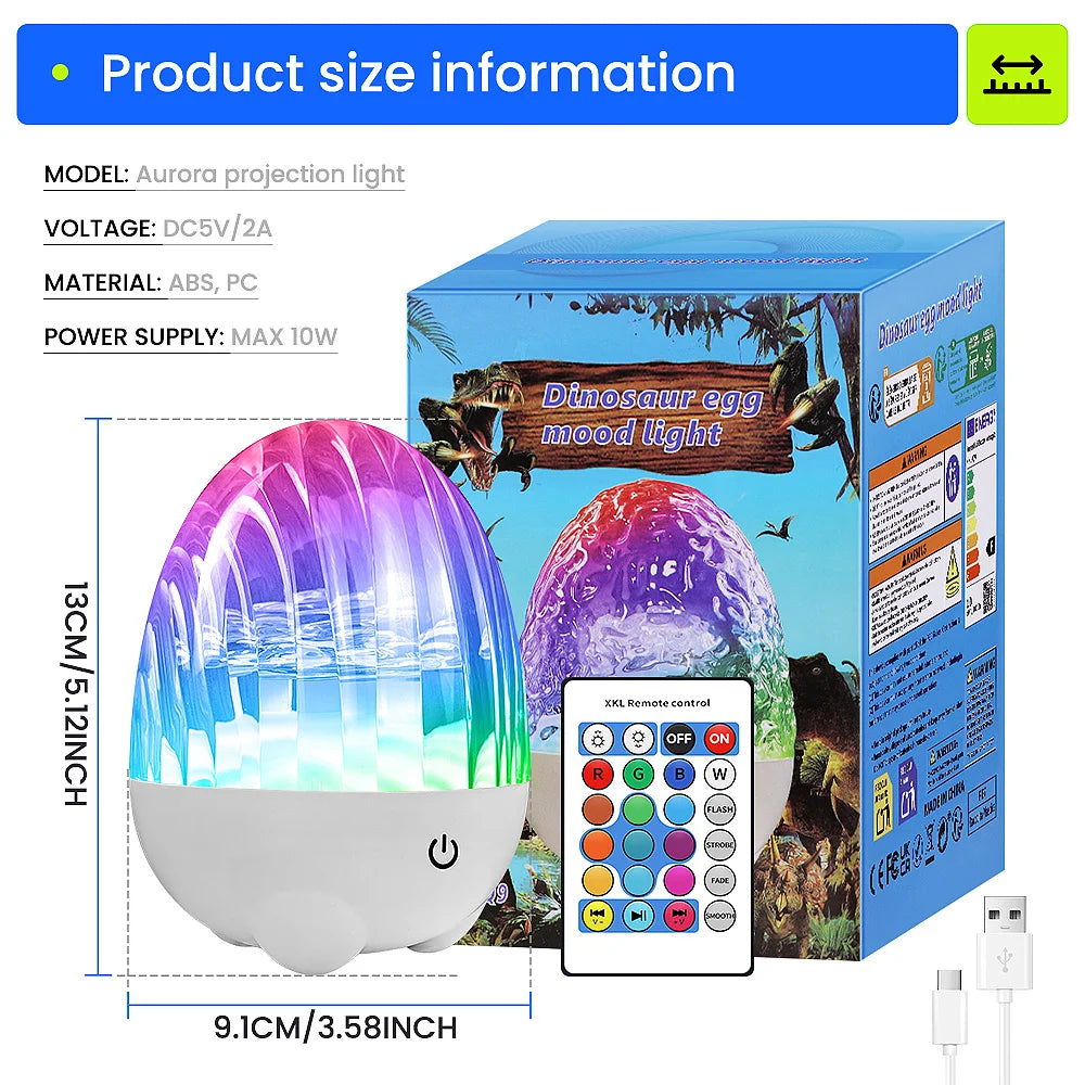 Aurora & Ocean Wave Projector Lamp with Remote, Music Speaker, RGB Effects, Rechargeable Night Light Gift