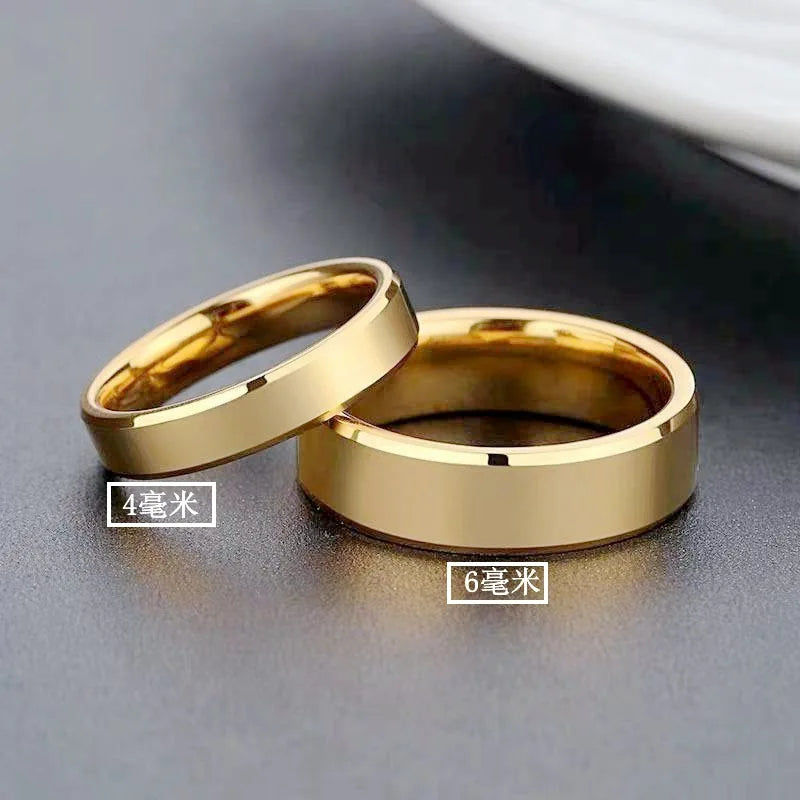 Stainless Steel Gold Couple Rings Simple Wedding Jewelry for Men and Women Gifts