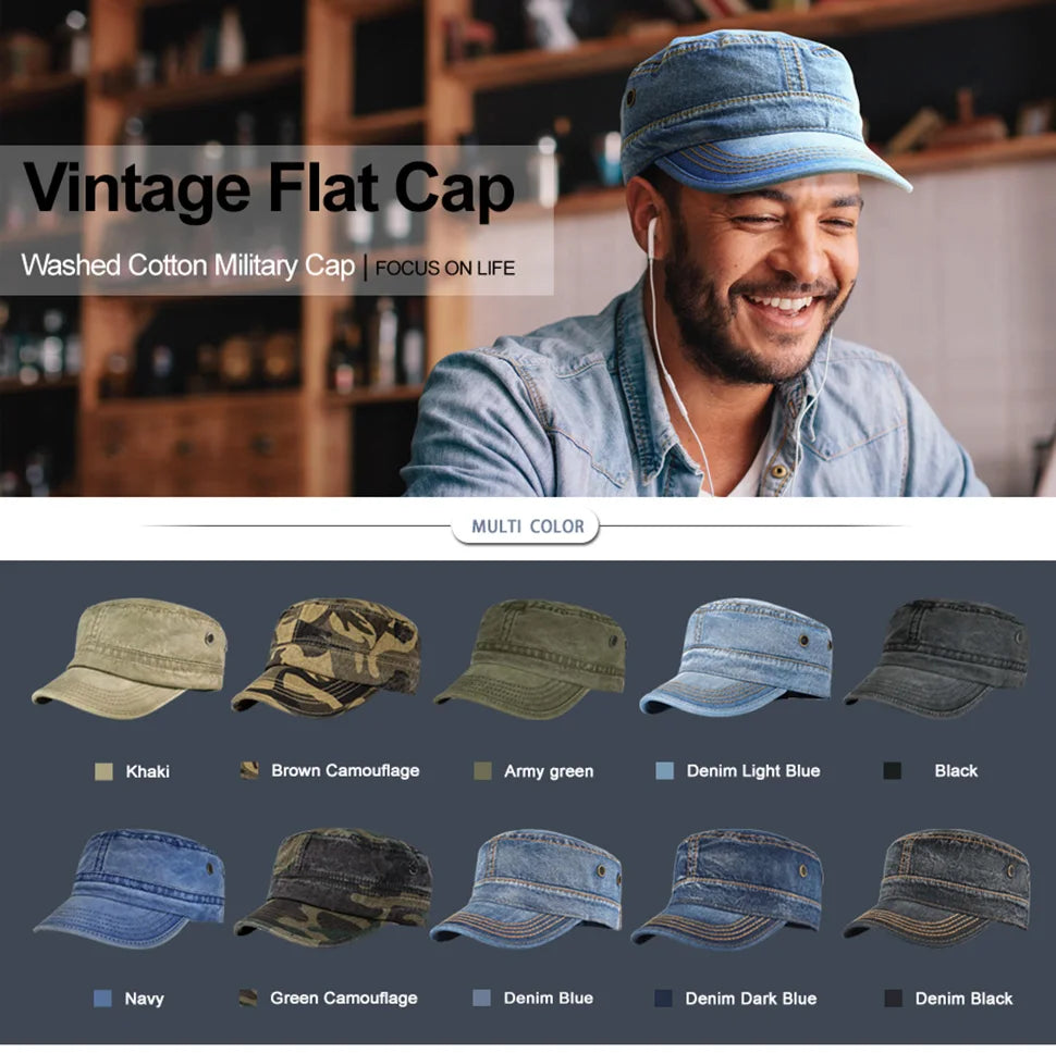 CowLost | voboom-denim-army-cap-men-washed-cotton-bucket-hat |7