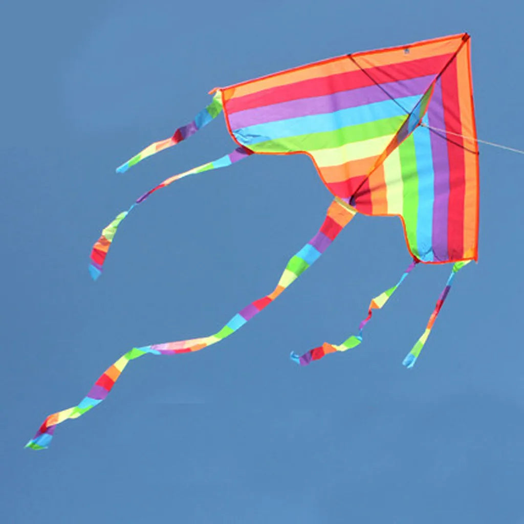 Rainbow Triangle Kite with Long Tail and Flying Line for Kids Outdoor Fun