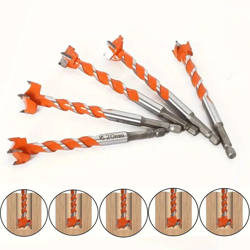 CowLost | 5pcs-16-25mm-alloy-thread-lengthened-hexagonal-handle-woodworking-hole-opener-wind-batch-wooden-door-lock-plank-drilling-drill |4