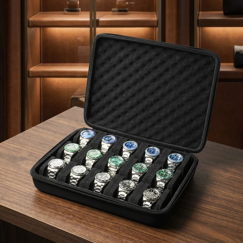 CowLost | hard-shell-15-slots-watch-storage-organizer-case-watch-carry-box-fit-large-and-small-watches-with-soft-foam-pillow |6