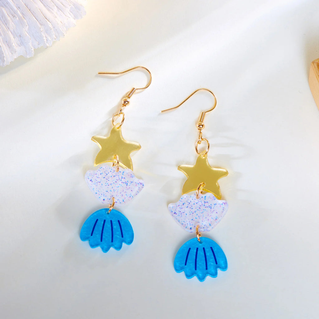 CowLost | fashion-acrylic-starfish-shell-pendant-earrings-for-women-cute-goldfish-turtle-unique-dangle-earring-party-personality-jewelry |7