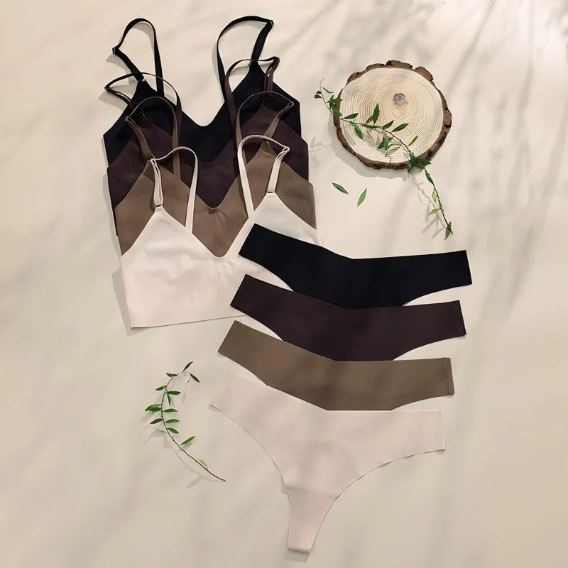 CowLost | product_id-seamless-wireless-v-neck-bra-low-waist-thong-set-for-women |1