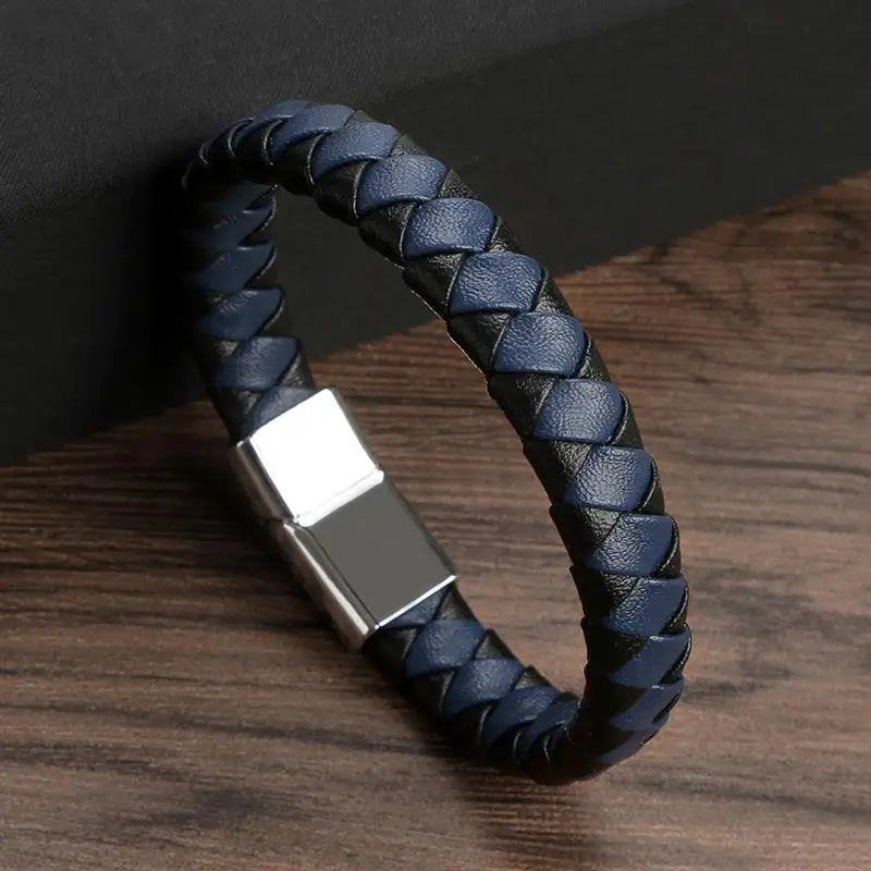 CowLost | badge-pass-holders-classic-mens-braided-leather-bracelet-with-magnetic-clasp |20