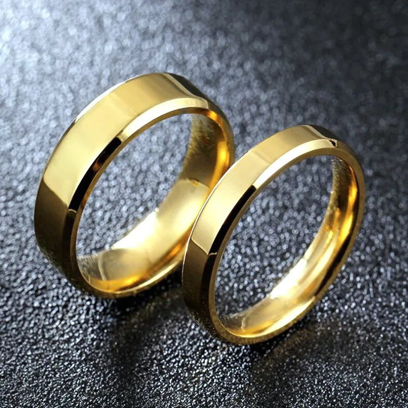 Stainless Steel Gold Couple Rings Simple Wedding Jewelry for Men and Women Gifts