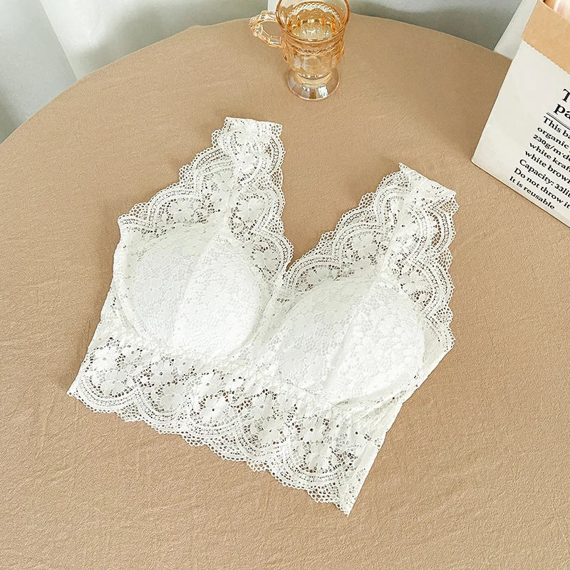 CowLost | product_id-women-s-lace-wire-free-padded-deep-v-neck-bralette-tank-top |8