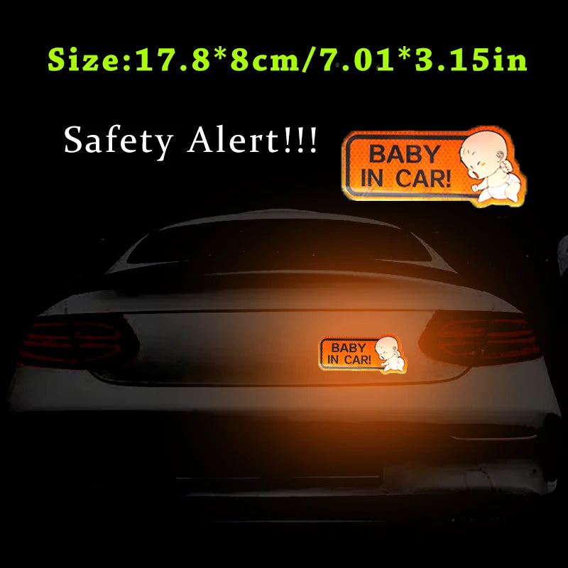CowLost | 1pc-car-bumper-reflective-safety-strip-stickers-baby-in-car-pattern-car-reflective-sticker-reflective-warning-safety-tape |8