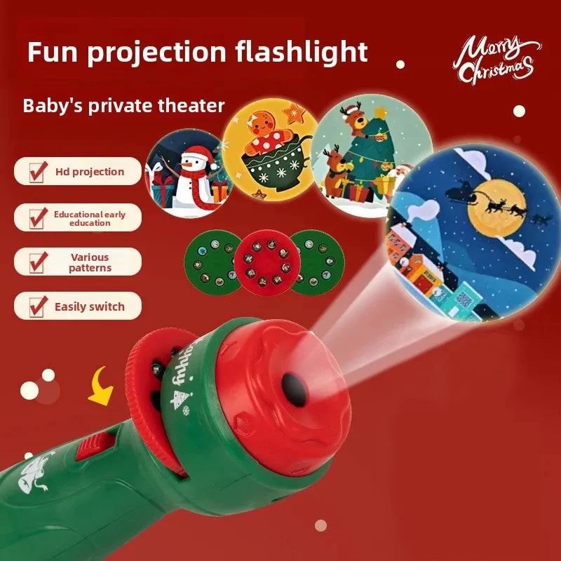 Christmas Cartoon Projection Flashlight Toy with 3-10 Cards for Kids Bedtime Stories