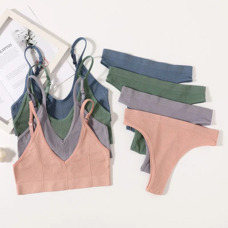 CowLost | product_id-women-seamless-wire-free-push-up-bra-high-rise-brief-set-v-neck-lingerie |9