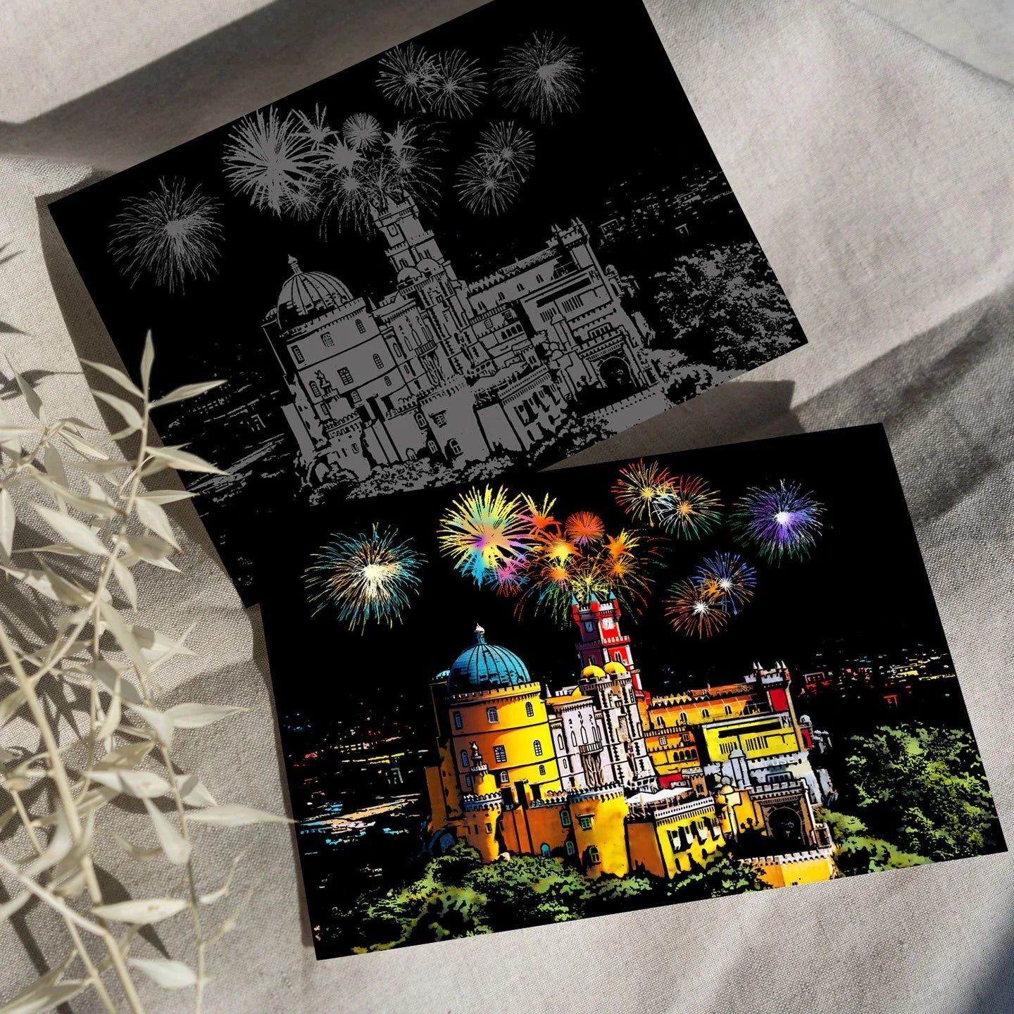 CowLost | product_id-2-pcs-diy-scratch-painting-set-famous-buildings-cityscape-night-view-40-5x28-5-cm |3