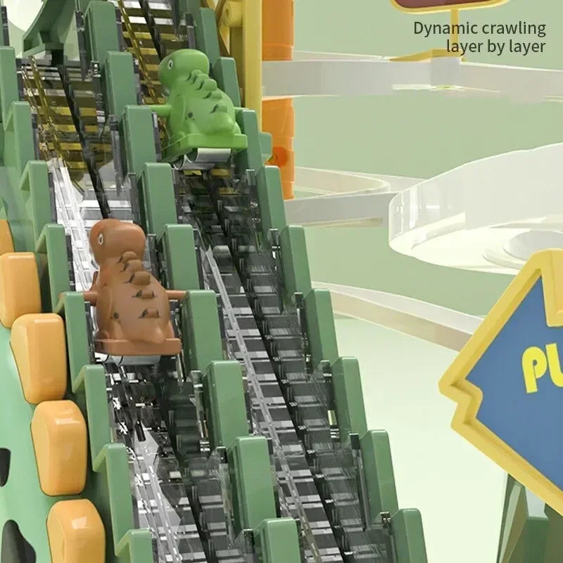 Electric Double Track Dinosaur Railcar Toy with Slide, Climbing Stairs, Music, and Educational Features for Kids Gift