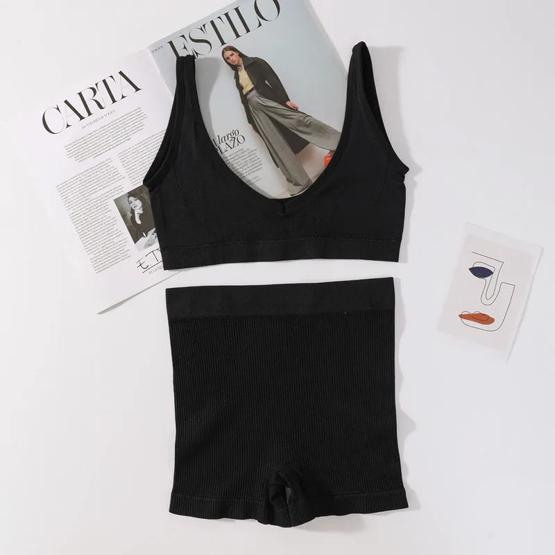 CowLost | product_id-seamless-wireless-v-neck-bra-and-soft-shorts-set-for-women-comfort |12